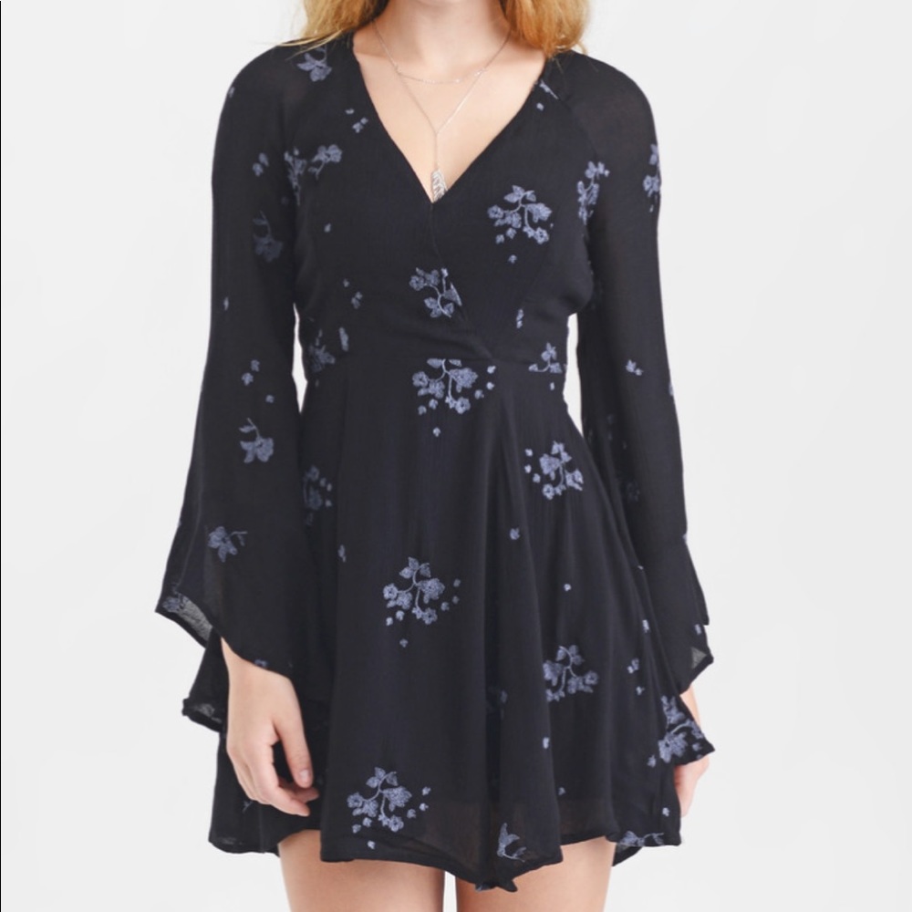 Embroidered Free People dress with bell sleeves